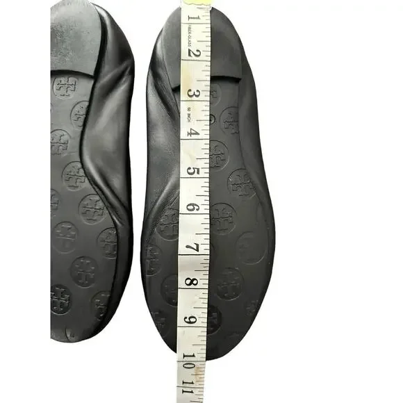 Tory Burch Reva Black Leather Gold Logo Medallion Ballet Flats Size 7 - Picture 12 of 12